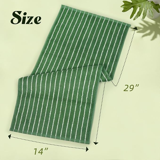 Jacquotha Hand Towels for Bathroom Green Striped - 2-Piece Premium Quick Drying Towels for Kitchen Spa Workout, Stylish Compact for Hand Face Hair, 14” x 29”