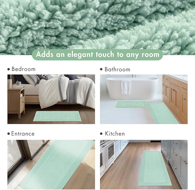 Madison Park Splendor Reversible 100% Cotton Tufted Bathroom Rug-3000 GSM Hotel Quality Luxurious Plush Medium Pile Bath Mat Absorbent, Quick Dry, Shower Room Décor, 24x44 Green