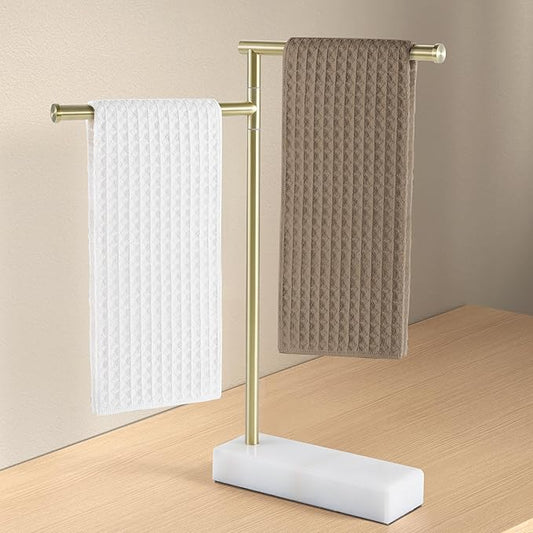 KES Gold Hand Towel Holder for Bathroom, Countertop Standing Swivel Towel Rack with Marble Base, Hand Towel Holder Free Standing 18/8 Stainless Steel Brushed Gold, BTH233-BZ