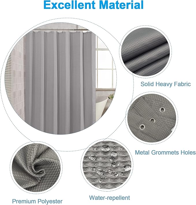 AmazerBath Grey Shower Curtain Waffle Textured, Small Stall Shower Curtain Gray Fabric, Bathroom Shower Curtains for RV/Camper, Heavy Duty 240GSM, 36 x 72 Inches