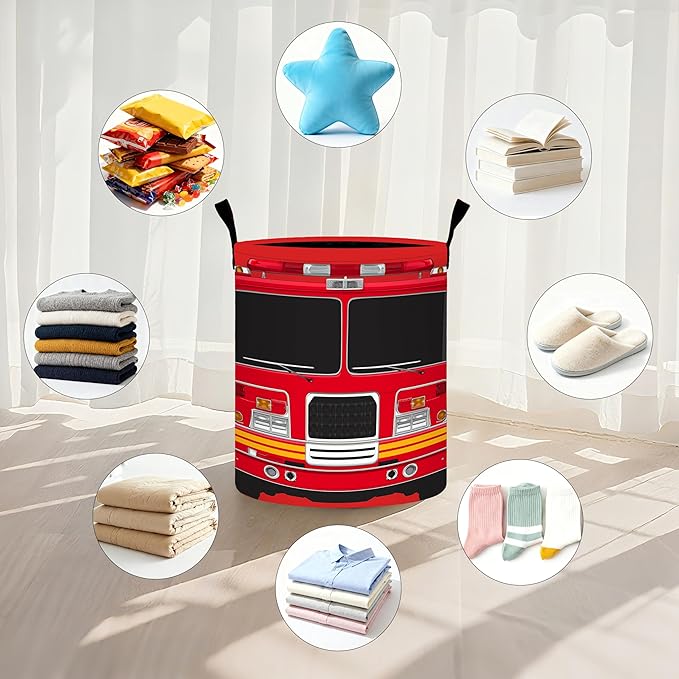 Fire Truck Laundry Basket Storage Bin Foldable Laundry Hamper Clothes Storage Bucket Organizer 19.6x15.7 Inch For Laundry Room/Bedroom/Bathroom