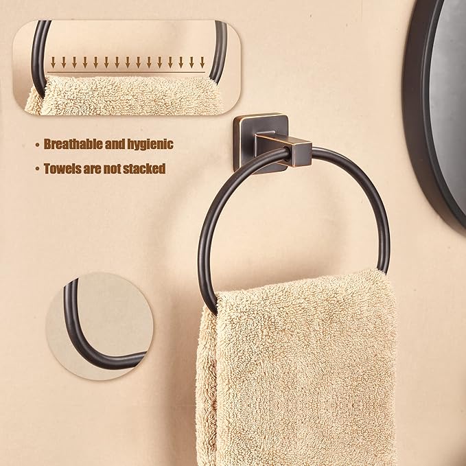 WOLIBEER Bronze Towel Ring,Bathroom Hand Towel Holder Wall Mount,Oil Rubbed Towel Rack Rustic Towel Hanger ORB Farmhouse Bathroom Accessories