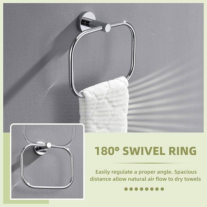 APLusee Chrome Bath Towel Ring, Stainless Steel Hand Towel Holder, Wall Mount