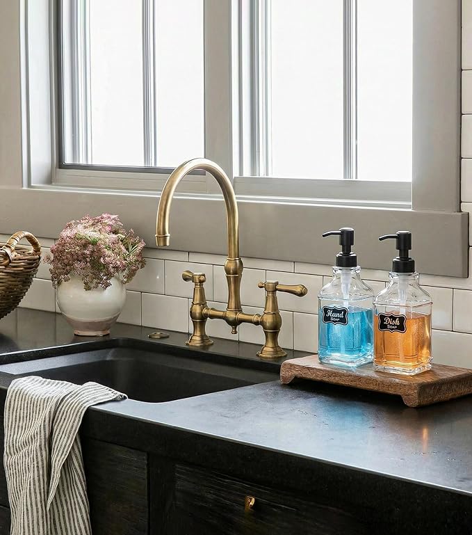 JASAI 2Pack Glass Soap Dispenser with Black Rust Proof Pump, Refillable Dish Soap Dispenser with for Kitchen and Bathroom.