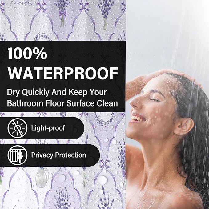 Light Purple Lavender and Lilac Shower Curtains,Cute Preppy Floral Bath Curtains for Bathroom,French Country Farmhouse Waterproof Polyester Fabric Bathroom Decor,72x72 Inch