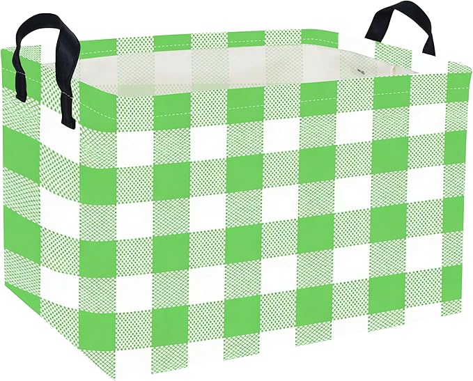 Rectangular Kids Baskets Green grid Basket Cute Storage Bins Organizer Box Boys Room Decor for Home.(Green grid)