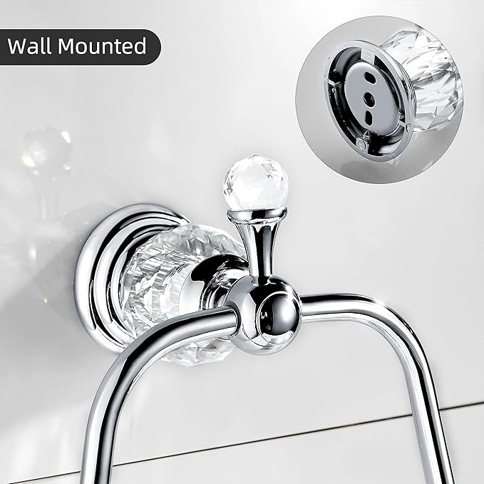 WINCASE Crystal Towel Ring, Chrome Hand Towel Holder, Silver Towel Rack Hanger for Bathroom, Towel Holder Bling Wall Mounted Decorative