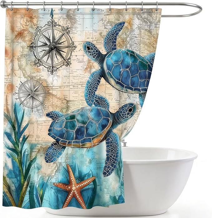 Dreamrflove Turtle Shower Curtain Nautical Ttheme Ocean Bathroom Decor Tropical Sea Beach Summer Shower Curtain for Bathroom 72x72 Inch Proof Polyester Insulated Home Decor