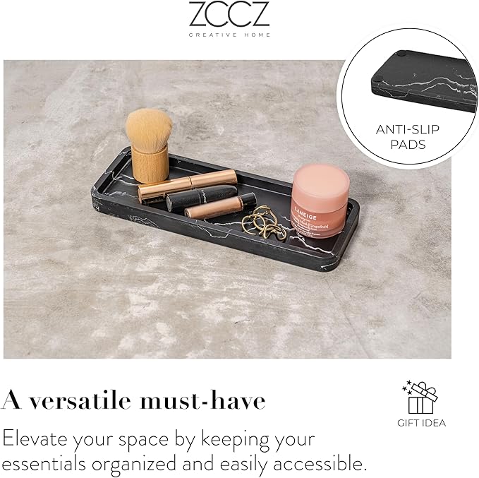 ZCCZ Bathroom Accessories Set, 4-Piece with Soap Dispenser, Toothbrush Holder, Tumbler, and Soap Dish for Modern Bath Décor, Elegant and Durable Design for Home or Office Bathrooms (Black Marble Look)
