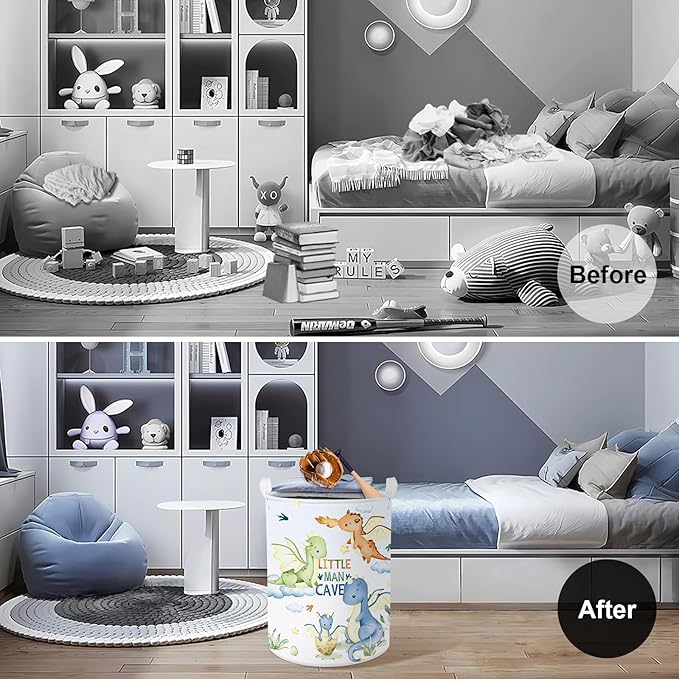 Clastyle Blue Dragon Kid Laundry Hamper with Lid Flying Dino Collapsible Laundry Basket with Handles Star Cloud Clothes Towel Toy Storage Basket for Boy Girl Nursery