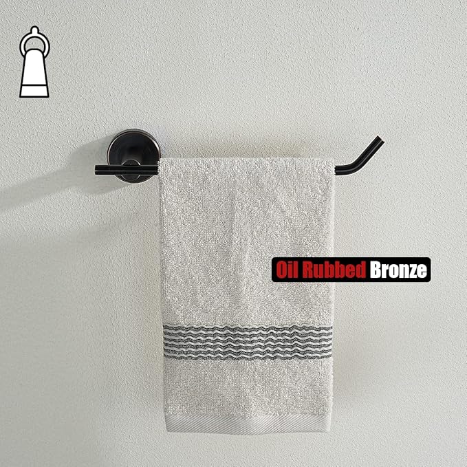 JQK Hand Towel Bar Oil Rubbed Bronze, Stainless Steel Towel Ring for Bathroom, 9 Inch Necklace Holder Wall Mount Left Hand, TR101-ORB