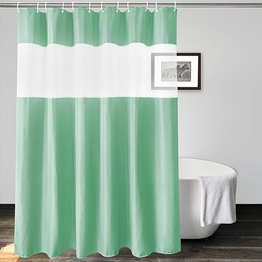 UFRIDAY Waffle Weave Fabric Shower Curtain with Mesh Window, Heavy Duty Decorative Bathroom Curtain with White Pique Pattern, Spa-Like Hotel Luxury, Water-Repellent,72 x 72 Inches