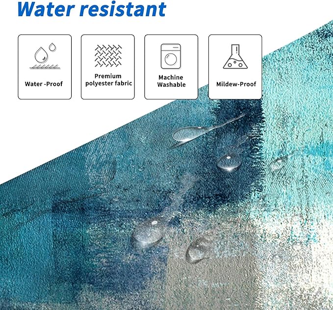Lnond 4Pcs Bathroom Shower Curtain Sets with Rugs,Turquoise Abstract Painting Bathroom Sets with Shower Curtain and Rugs and Accessories