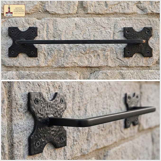 Mystic Colonial Cast Iron Towel Bar � 20 Inch Hand-Forged Rustic Wall Mounted Metal Rack for Bathroom, Kitchen, or Entryway � Vintage Black Heavy-Duty Towel Holder
