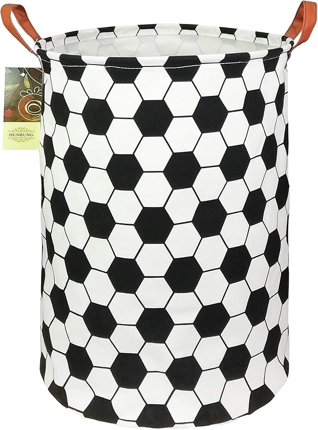 HUNRUNG Laundry Hamper,Large Canvas Fabric Lightweight Storage Basket Toy Organizer Dirty Clothes Collapsible Waterproof for College Dorms, Children Bedroom,Bathroom???Roud-Football???