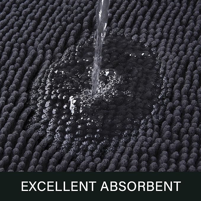 LOCHAS Luxury Bathroom Rug Shaggy Bath Mat 24 x 60 Inch, Washable Non Slip Bath Rugs for Bathroom Shower, Soft Plush Chenille Absorbent Carpets Mats, Dark Grey