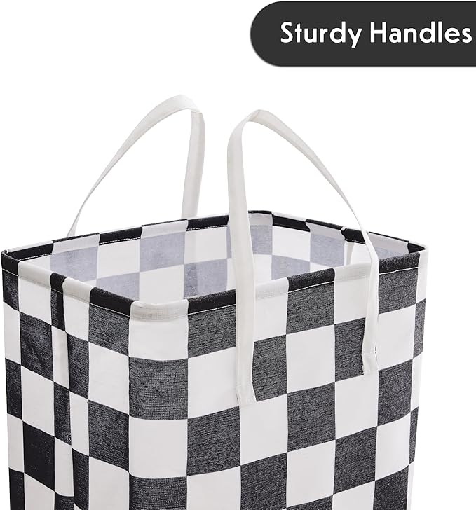 Ohocut Checkered Laundry Hamper, Pack of 2, Large Black White Aesthetic Collapsible Cloth Hampers Basket for Storage Organization Cute Race Cars Boy Room Decor, 2 x 75L