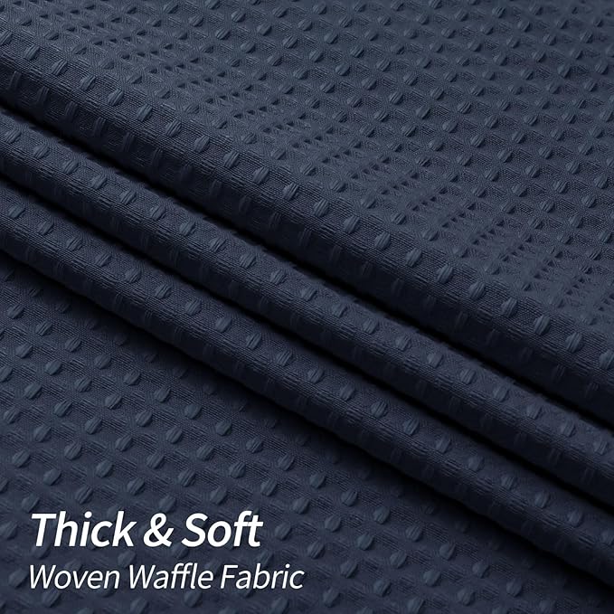MitoVilla Extra Long Waffle Shower Curtain 72 x 84, Blue Farmhouse Fabric 84 inch Shower Curtain, Navy Blue Modern XL Shower Curtains for Bathroom Decor, Weighted Shower Curtain Set with Hooks