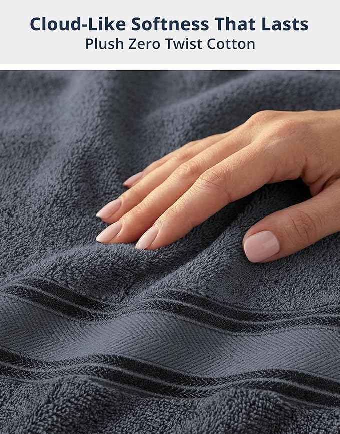 LANE LINEN 100% Cotton 4 Pack Bath Towels Set (28"x54") - Zero Twist, Large Cotton Towels for Bathroom - Quick Dry, Soft & Absorbent Bath Towel Set - Remains Soft After Multiple Washes - Cool Grey