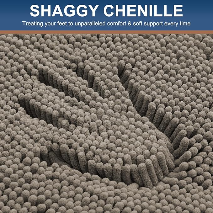 Smiry Luxury Chenille Bathroom Rugs 24x16, Extra Soft and Absorbent Shaggy Bath Mat, Machine Washable, Non-Slip Plush Carpet Runner for Tub, Shower, and Floor, Home Decor Accessories, Latte