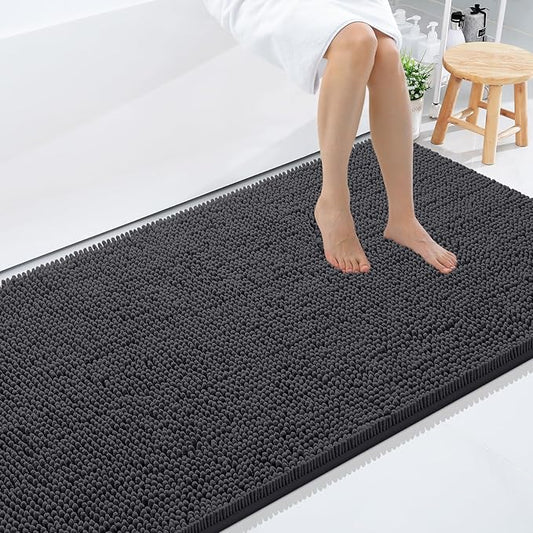 Smiry Luxury Chenille Bathroom Rugs 59x35, Extra Soft and Absorbent Shaggy Bath Mat, Machine Washable, Non-Slip Plush Carpet Runner for Tub, Shower, and Floor, Home Decor Accessories, Charcoal Grey