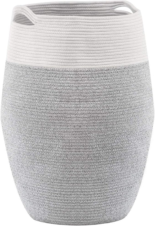 Cotton Rope Laundry Hamper by YOUDENOVA, 105L - Woven Collapsible Laundry Basket - Clothes Storage Basket for Blankets, Laundry Room Organizing, Bedroom Storage, Clothes Hamper – Grey & White