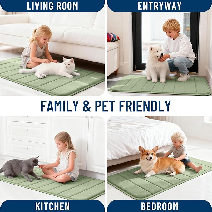 OLANLY Memory Foam Long Bathroom Rugs Runner 47x20, Super Soft Absorbent Bath Mat, Quick Dry, Machine Washable Shower Floor Rugs, Bathmat Carpet, Bathroom Home Decor Accessories, Sage Green
