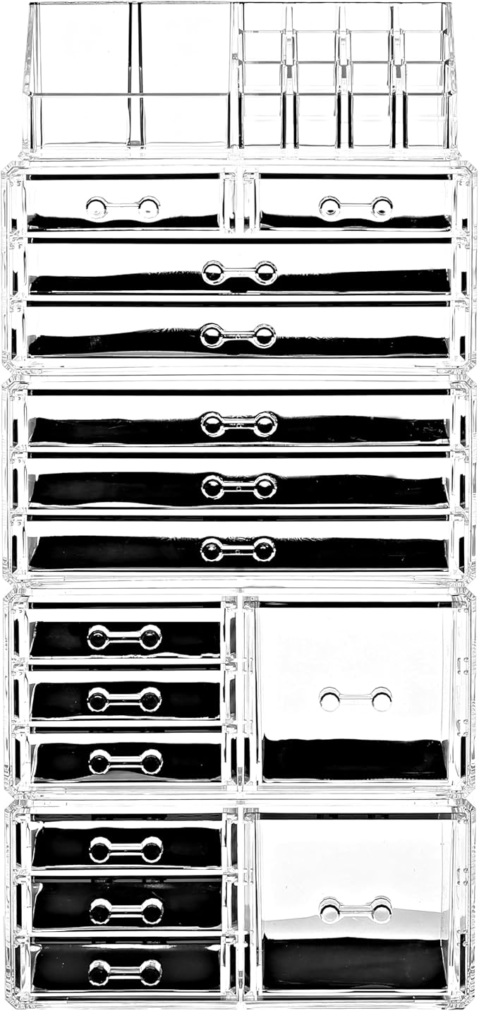 Ikee Design 5 Pcs Set Acrylic Makeup Organizer with 15 Drawers and Removable Top Lipstick Holders, Ideal for Make-up, Accessories,Enhance Your Vanity or Bathroom with Clear Design for Quick Visibility