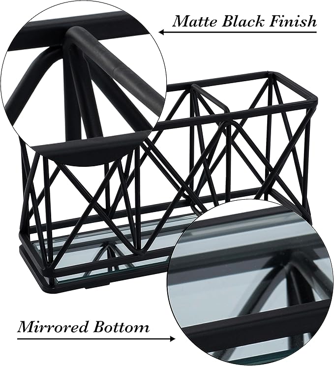 Home Details 3 Compartment Cosmetic Brush Holder | Make Up Pencil | Vanity Organizer | Bathroom | Dresser | Office | Mirror Base | Matte Black