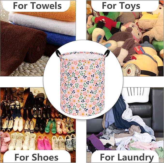 Kids Flower Hamper Storage Bins,Girls Room Decor Laundry Basket,Waterproof Clothes Organizer for Women Toy Box Large Canvas Collapsible Chest for Home/Dorm/Kitchen/Pet/Office/Closet/Shelf/Gifts