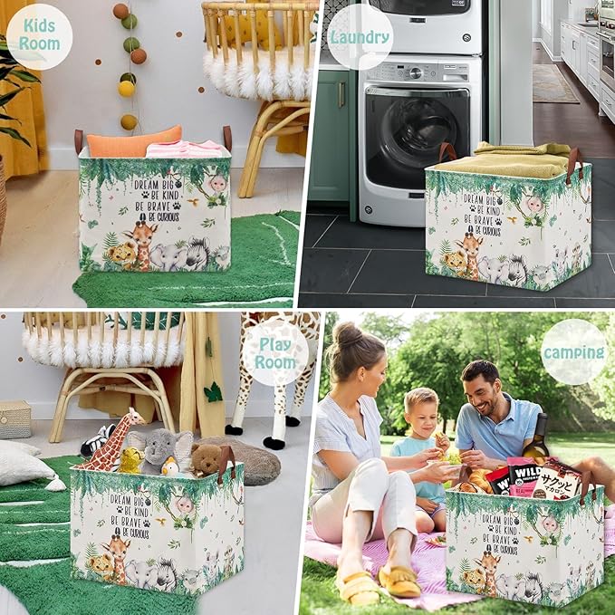 Jungle Nursery Decor Basket 36L Woodland Forest Animal Baby Gift Basket Safari Giraffe Lion Elephant Nursery Hamper Kid Monkey Rhino Storage Toy Bin Hippo Meerkat Clothes Book Toy Organizer Box