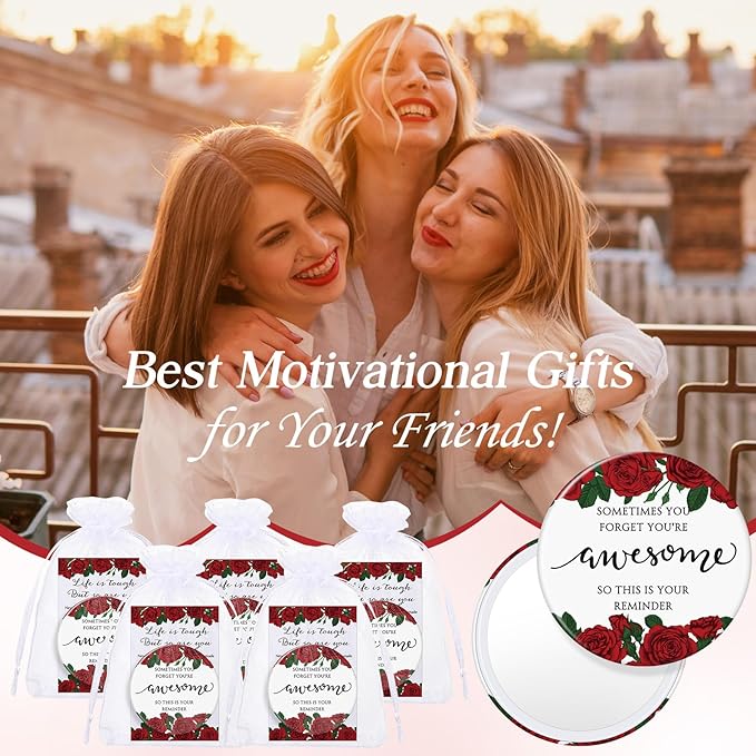 25 Set Mother's Day Inspirational Compact Mirror Religious Bulk Gift for Women Christian Mini Makeup Pocket Mirror Administrative Professional Gift with Card for Volunteer Employee Teacher (Rose)