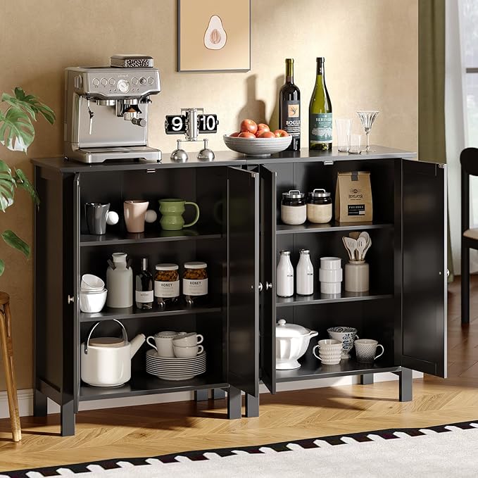 Bonnlo Free Standing Bathroom Cabinet, Modern Black Storage Cabinet with Doors, Small Wooden Floor Cabinet Sideboard for Hallway, Bedroom, Kitchen Organization, 31.5 Inch High