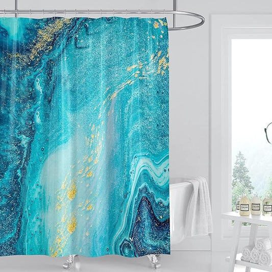 Domoku Blue Gold Marble Shower Curtain,Blue Golden Cracked Lines Abstract Modern Shower Curtain for Bathroom Decor,Waterproof Texture Washable Fabric Shower Curtain,72 X 78