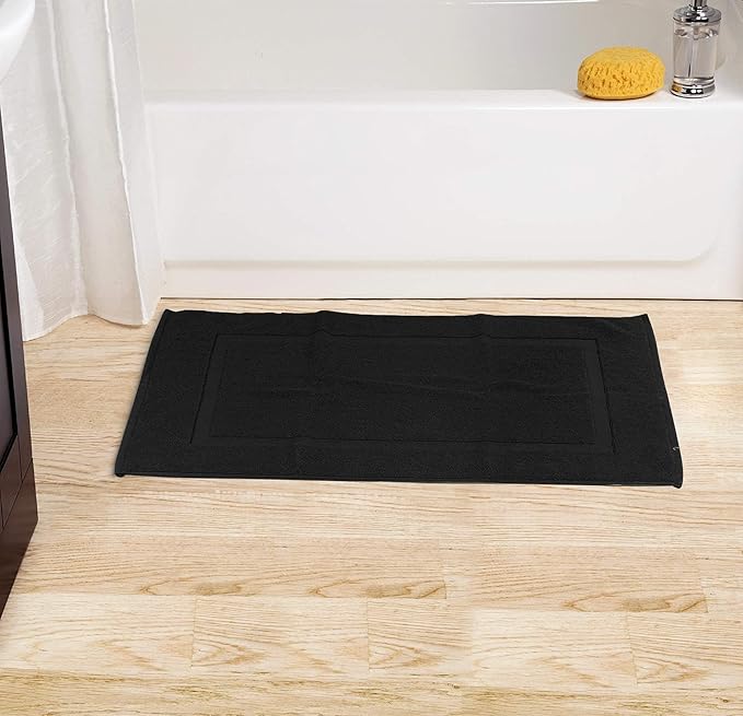 Utopia Towels Cotton Banded Rug, Bath Mats, Not a Bathroom Rug, 21 by 34 Inches, 100% Ring Spun Cotton, Highly Absorbent Shower Bathroom Floor Mat, Black, 2 Pack