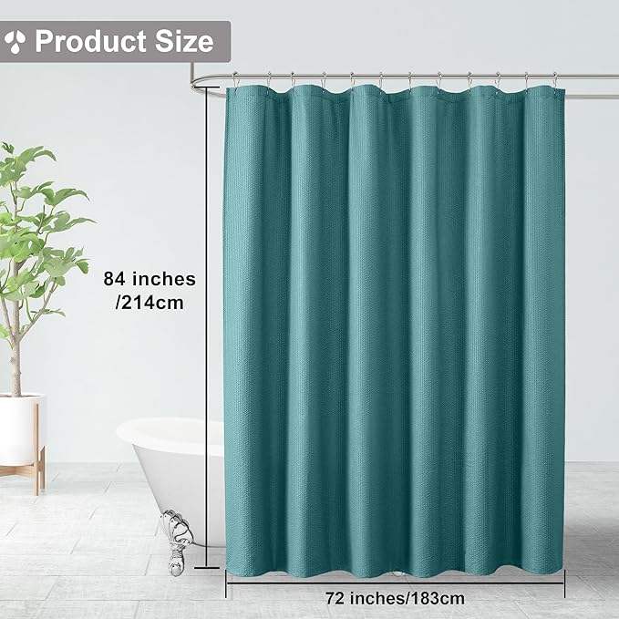 OVZME Turquoise Extra Long Shower Curtain 72 x 84 Inch, 3D Embossed Textured Fabric Shower Curtain for Bathroom, Hotel Spa Bathroom Curtains, Water Repellent Machine Washable