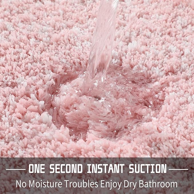 Yimobra Bathroom Rugs Non Slip Washable 36x24, Ultra Soft and Water Absorbent Bath Mats, Plush Fluffy Shower Mat Outside, Luxury Microfiber Thick Matts for Bathroom Floor/Tub, Light Pink and White