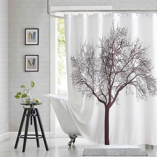 Long Fabric Shower Curtain, Reddish Brown Tree Plant Shower Curtains for Bathroom, Modern Decorative Bathroom Curtains, 72" W x 78" H