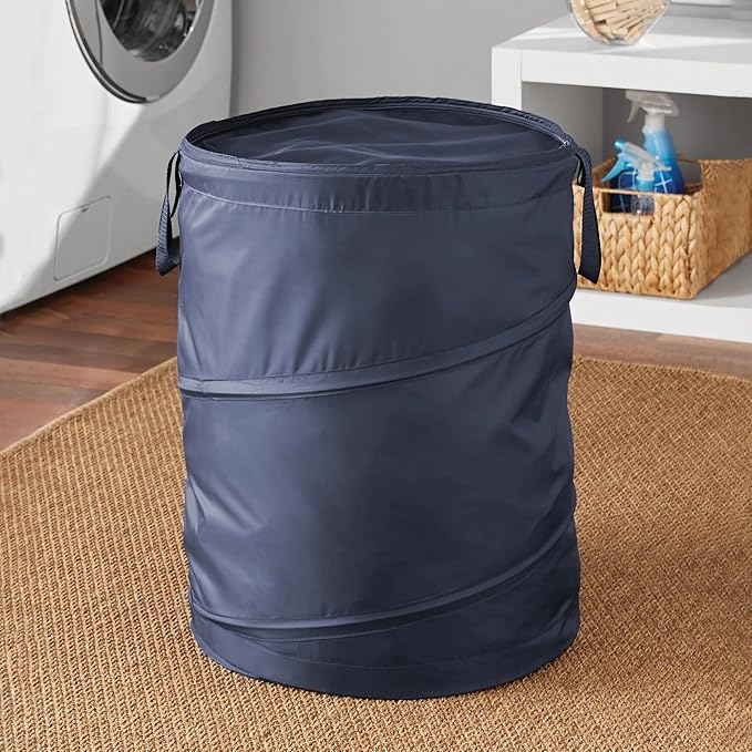 Pop-Up Laundry Hamper – Zipper Lid, 2-Load Capacity, Navy