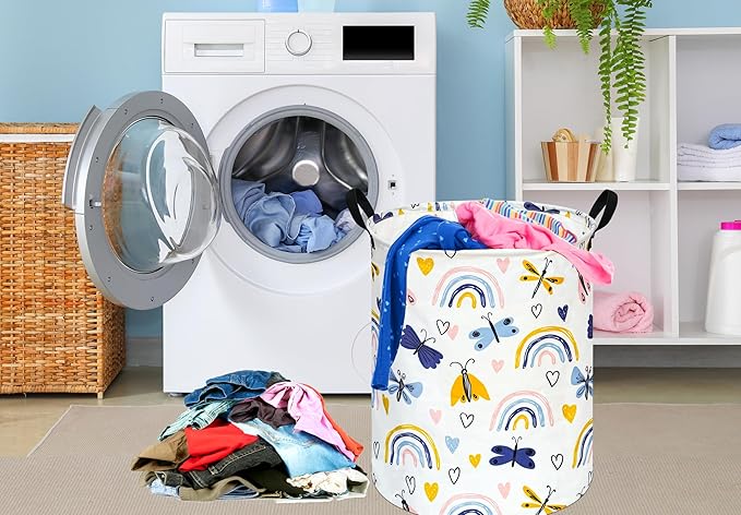 KUNRO Round Laundry Gift Basket Storage Hamper, Clothes Storage Organizer Bins, Shelf Basket with Handles for Room Decor (Dragonfly)