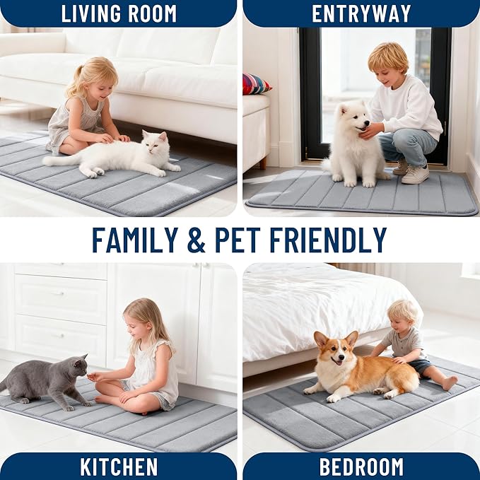 OLANLY Memory Foam Bath Mat 40x32, Super Soft Absorbent Bathroom Rugs, Quick Dry, Machine Washable Shower Floor Rugs, Bathmat Carpet, Bathroom Home Decor Accessories, Grey