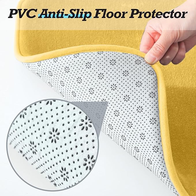 HUXMEYSON Bathroom Rugs Sets 2 Piece, Non-Slip & Quick Dry Bath Mat Set, Ultra Soft Velvet Bath Rugs for Bathroom, Toilet and Shower Floor, Yellow