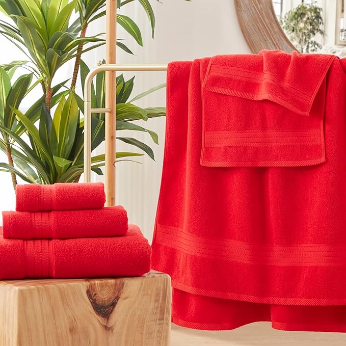 COZYART Red Bath Towel Set for Bathroom Soft Absorbent Durable 650 GSM Turkish Cotton Towel Sets of 6, 2 Large Bath Towels, 2 Hand Towels, 2 Washclothes