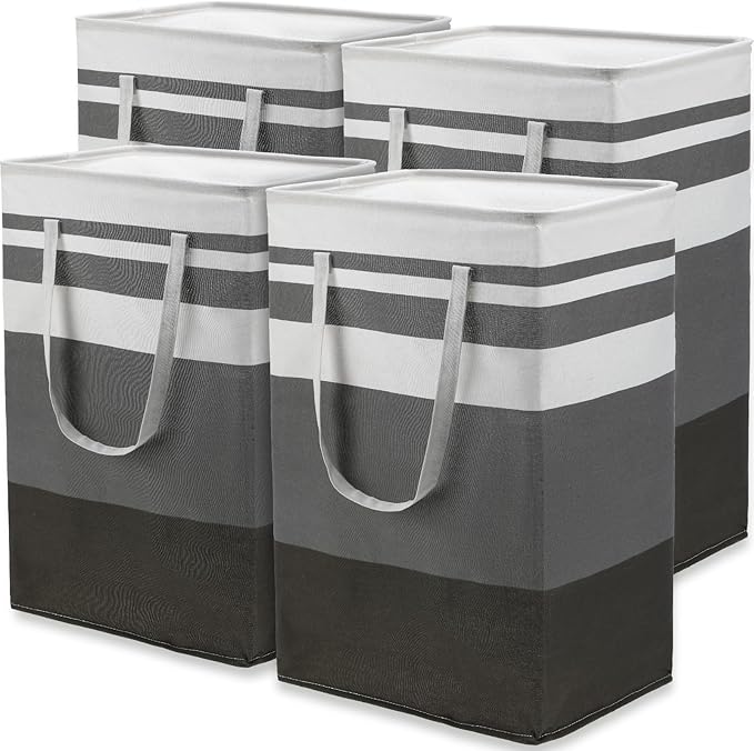 Eccliy 4 Pcs 100 L Large Laundry Basket Waterproof Freestanding Hamper Clothes Hamper Collapsible Laundry Baskets with Extended Handles for Clothes Towels Dorm (Gradient Grey)