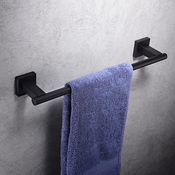 Miyili Matte Black 15.75" Towel Bar SUS 304 Stainless Steel Towel Holder for Bathroom or Kitchen Wall Mount, A02B40A