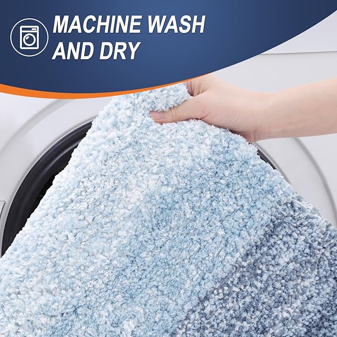 OLANLY Bathroom Rugs Mat 34x21, Extra Soft Absorbent Microfiber Bath Rugs, Rubber Backing, Quick Dry, Machine Washable Bath Mats for Bathroom Floor, Tub and Shower, Home Decor Accessories, Blue