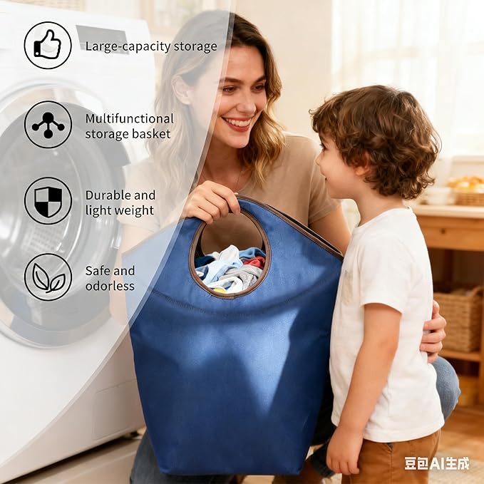 90L Foldable Laundry Basket with Soft Padded Handle, 22"x21"x12" Large Capacity Oxford Fabric Storage Hamper, Collapsible Portable Laundry Bag for Home Bedroom Dorm Travel and Outdoor