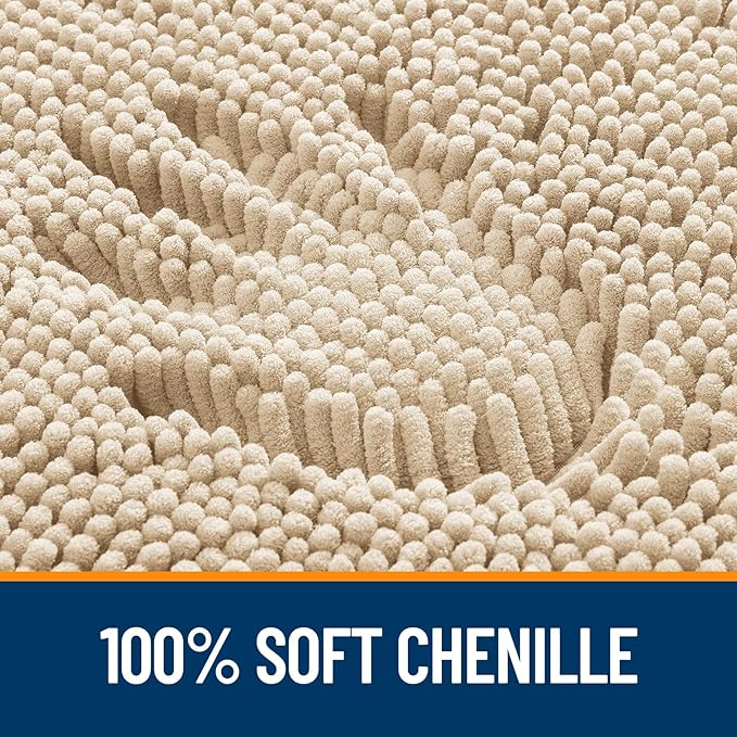 OLANLY Bathroom Rugs 30x18, Extra Soft Absorbent Chenille Bath Rugs, Rubber Backing Quick Dry, Machine Washable Bath Mats for Bathroom Floor, Tub and Shower, Home Decor Accessories, Beige