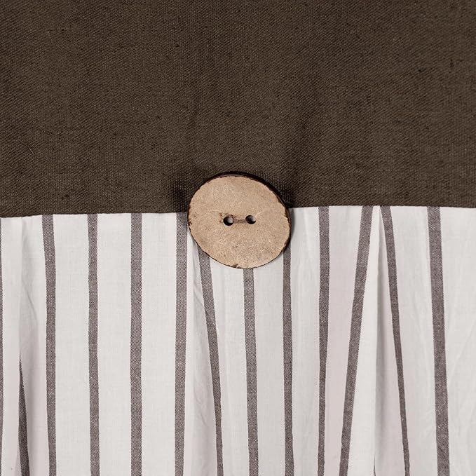 Farmhouse Shower Curtain,Beige and Brown Stripe,Button Curtain,Linen and Cotton Woven Fabric,Rustic Charm Country Chic Style,72x72 in
