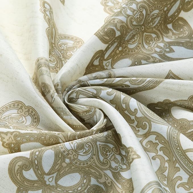 Fabric Shower Curtain, Beige and Tan Printed Ombre Boho Paisley Damask Pattern Shower Curtains for Bathroom, Waterproof Bathroom Curtains, 72" W x 72" H
